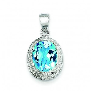 Light Swiss Blue Topaz Diamond Pendant in Sterling Silver