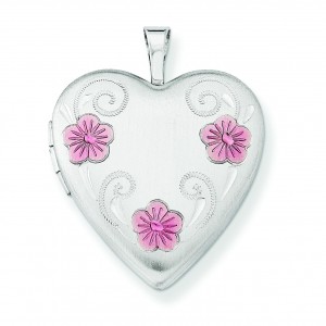 Flower Heart Locket in Sterling Silver