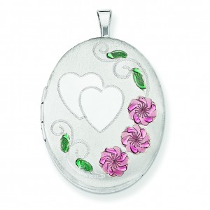 Floral Heart Oval Locket in Sterling Silver