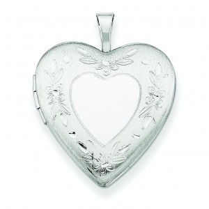 Floral Border Heart Locket in Sterling Silver