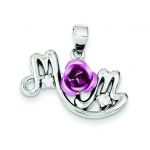 Pink Flower CZ Mom Pendant in Sterling Silver