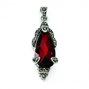 Marcasite Red CZ Pendant in Sterling Silver