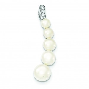Freshwater Cultured Pearl CZ Pendant in Sterling Silver