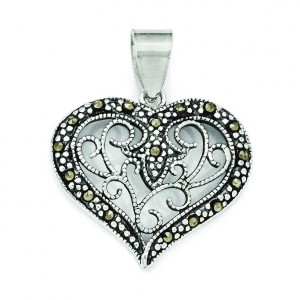 Marcasite Heart Pendant in Sterling Silver