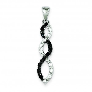 Black White CZ Twisted Pendant in Sterling Silver