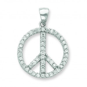 CZ Peace Symbol Pendant in Sterling Silver