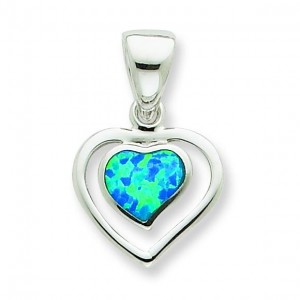 Blue Opal Inlay Heart Pendant in Sterling Silver