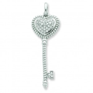 CZ Heart Top Key Pendant in Sterling Silver