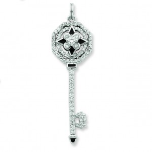 CZ Octagon Key Pendant in Sterling Silver