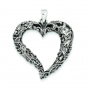 Antiqued Heart Pendant in Sterling Silver