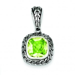 Antiqued Light Green CZ Pendant in Sterling Silver