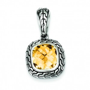 Antiqued Champagne CZ Pendant in Sterling Silver