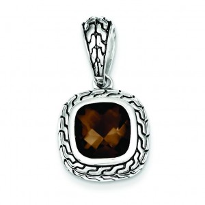 Antiqued Brown CZ Pendant in Sterling Silver