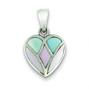 Pink Blue White Shell Heart Pendant in Sterling Silver