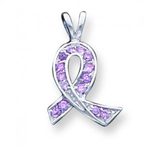 Pink CZ Awareness Ribbon Pendant in Sterling Silver