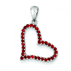 Red CZ Heart Pendant in Sterling Silver