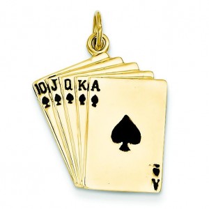 Royal Flush Playing Cards Charm in 14k Yellow Gold