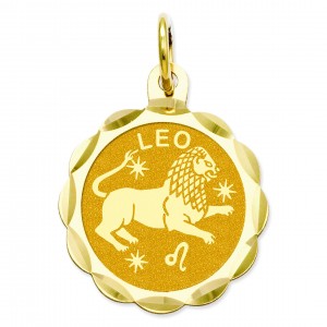 Engraveable Leo Zodiac Scalloped Disc Charm in 14k Yellow Gold