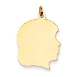 Plain Large Facing Right Engraveable Girl Head Charm in 14k Yellow Gold