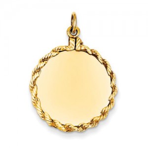 Plain Circular Engraveable Disc Rope Charm in 14k Yellow Gold