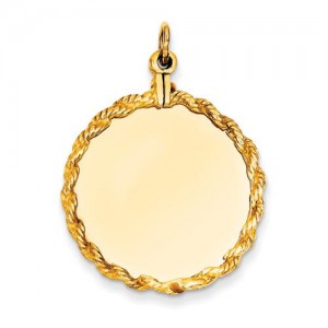 Plain Circular Engraveable Disc Rope Charm in 14k Yellow Gold