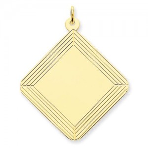 Etched Design Diamond Engraveable Disc Charm in 14k Yellow Gold