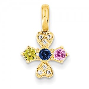 Family Jewelry Genuine Stone Diamond Set Pendant in 14k Yellow Gold 