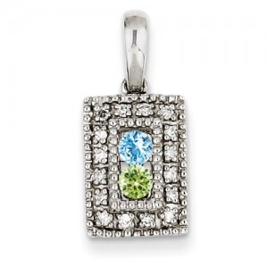 Family Jewelry Genuine Stone Diamond Set Pendant in 14k White Gold 