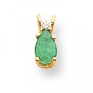 Diamond  Emerald Pendant in 14k Yellow Gold