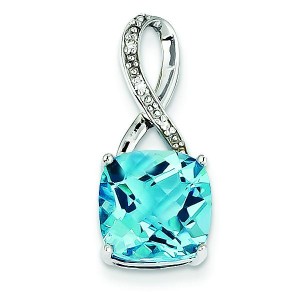 Blue Topaz Diamond Pendant in 14k White Gold