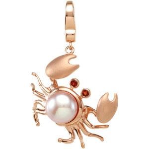 Pearl Garnet Crab Charm in Sterling Silver