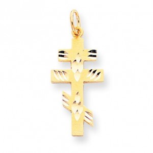 Flat-Backed Eastern Orthodox Cross Pendant in 10k Yellow Gold