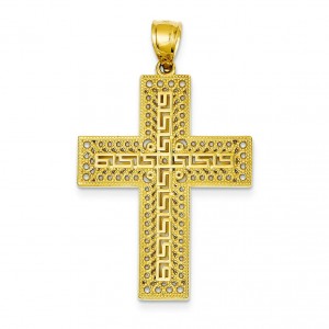 Greek Key Filigree Cross in 14k Yellow Gold
