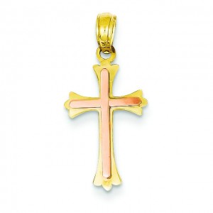 Budded Cross Pendant in 14k Two-tone Gold