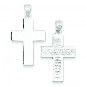 Polished The Lords Prayer Cross Pendant in Sterling Silver