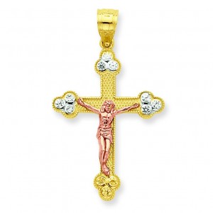 CZ Crucifix Pendant in 10k Two-tone Gold