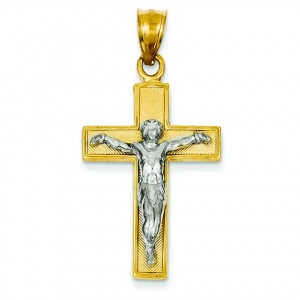 Crucifix Latin Pendant in 14k Two-tone Gold