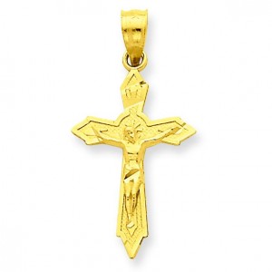 Satin Crucifix Charm in 14k Yellow Gold