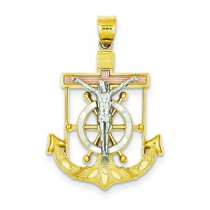 Textured Mariner Crucifix in 14k Tri-color Gold