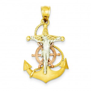 Mariner Crucifix in 14k Tri-color Gold