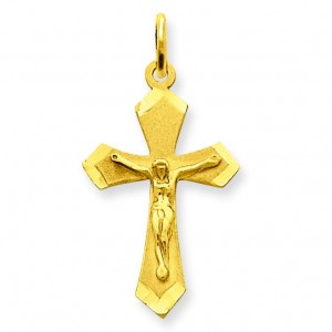 Satin Crucifix Charm in 14k Yellow Gold