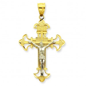 Fleur De Lis Crucifix in 14k Two-tone Gold