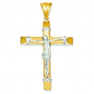 Cubic Zirconia Crucifix in 14k Two-tone Gold