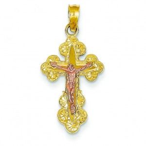 Budded Crucifix in 14k Two-tone Gold