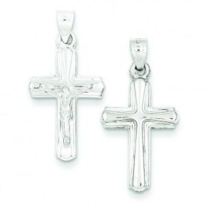 Rhodium Plated Hollow Crucifix in Sterling Silver