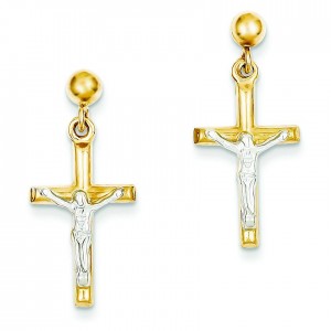 Crucifix Earrings in 14k Two-tone Gold