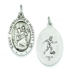 St Christopher Soccer Medal in Sterling Silver