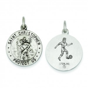 St Christopher Soccer Medal in Sterling Silver
