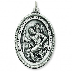 Antiqued St Christopher Medal in Sterling Silver