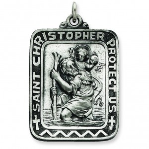 Antiqued St Christopher Medal in Sterling Silver
